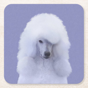 Standard Poodle White Painting - Original Dog Art Rechteckiger Pappuntersetzer
