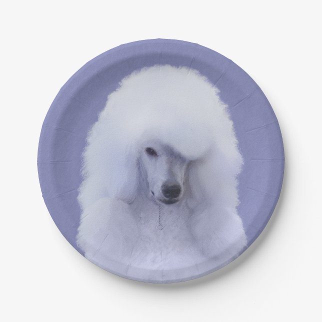 Standard Poodle White Painting - Original Hund Art Pappteller (Vorderseite)