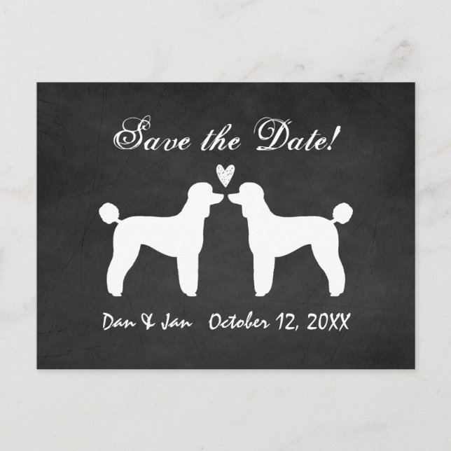 Standard Poodles Chalkboard Wedding Save the Date Ankündigungspostkarte (Vorderseite)