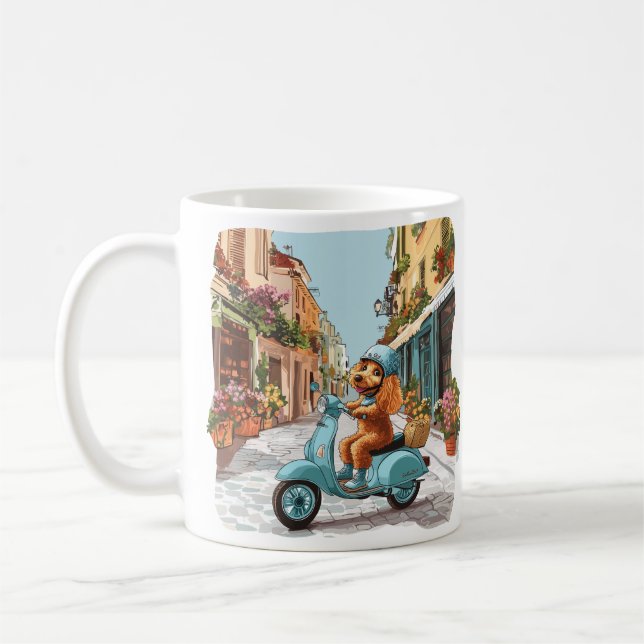 Standard Pudel Hund fährt Roller Kaffeetasse (Links)