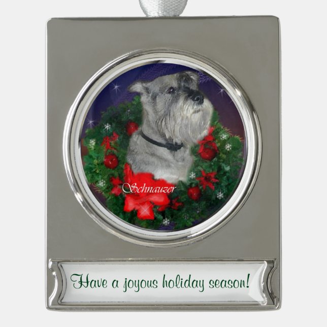 Standard Schnauzer Personalisiert Weihnachten Banner-Ornament Silber (Vorderseite)