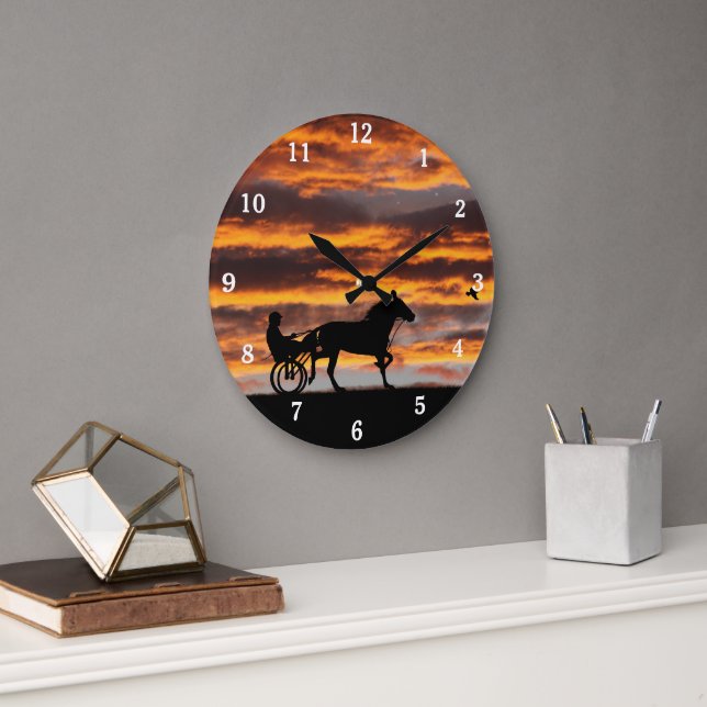 Standard Trotting Racehorse Number Wall Clock Große Wanduhr (Büro)