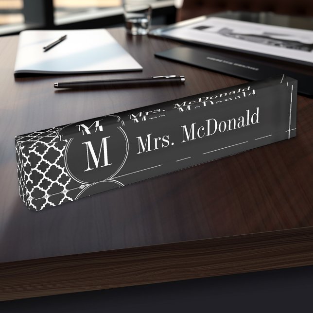 Standardmuster für Schwarz und Weiß-Quatrefolien Namensplakette (Personalized Name Plate for the Office, School or Home)