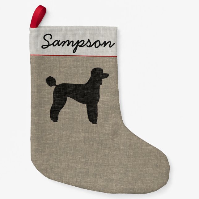 Standardpudel-HundeSilhouette-personalisiertes Kleiner Weihnachtsstrumpf (Vorderseite)