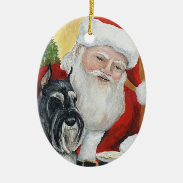 Standardschnauzer-Hundekunst-Weihnachtsverzierung Keramikornament (Vorne)