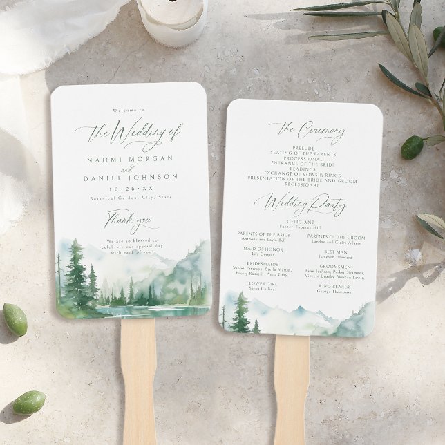 Standesamtliche Hochzeitsprogramme im rustikalen S Fächer (Sage Mountain Forest Rustic Wedding Programs Hand Fan)