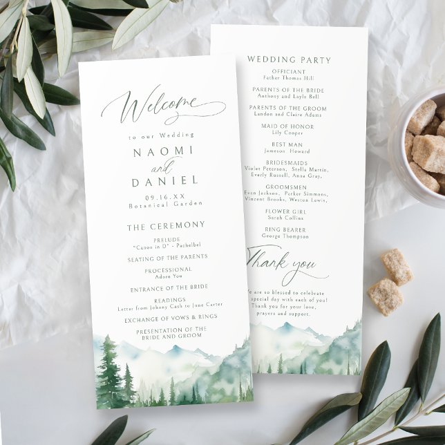 Standesamtliche Hochzeitsprogramme im rustikalen S Menükarte (Sage Mountain Forest Rustic Wedding Programs)