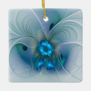 Standing Ovations, Abstract Blue Turquoise Fractal Keramikornament