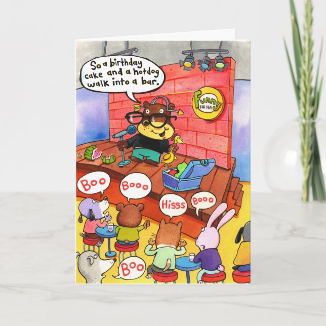 Standup Comic macht Comedy. Crowd Booing. Karte (Vorderseite)