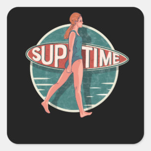 Standup Paddle Board Retro Vintages Geschenk Quadratischer Aufkleber