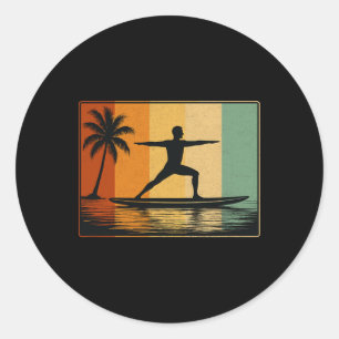 Standup Paddle Board Yoga für Männer Vintage Surfe Runder Aufkleber
