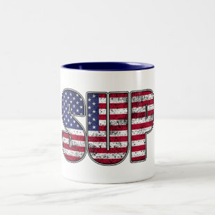 Standup Paddling SUP American Flag Zweifarbige Tasse
