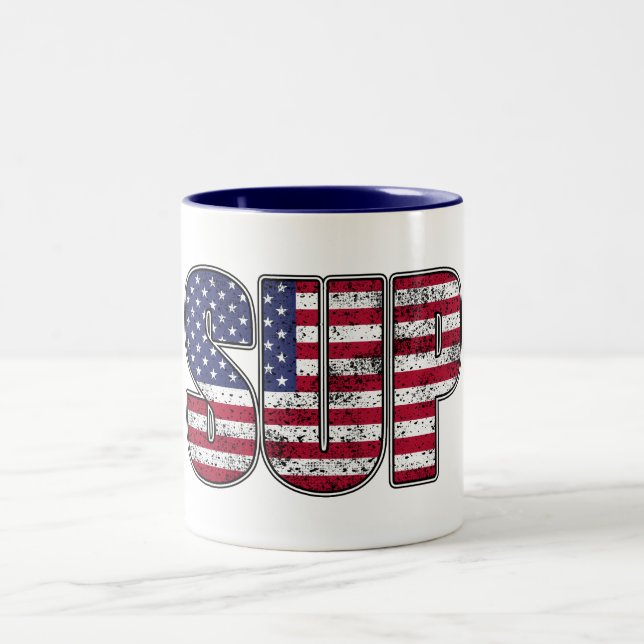 Standup Paddling SUP American Flag Zweifarbige Tasse (Mittel)