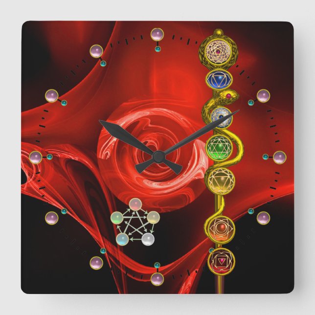 STANGE VON ASCLEPIUS 7 CHAKRAS, YOGA, GEISTIGE QUADRATISCHE WANDUHR (Vorderseite)