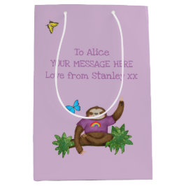 Stanley Sloth lila personalisierte Geschenktasche Mittlere Geschenktüte