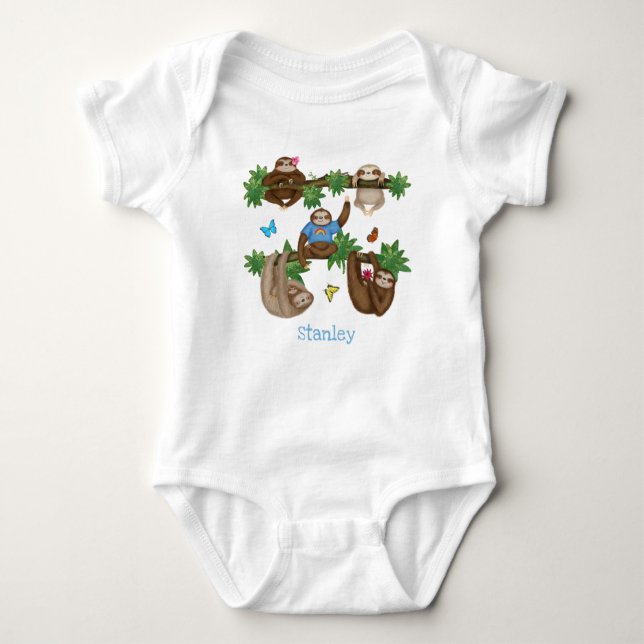 Stanley Sloth personalisiert-Blue-Baby-Bodysuit Baby Strampler (Vorderseite)
