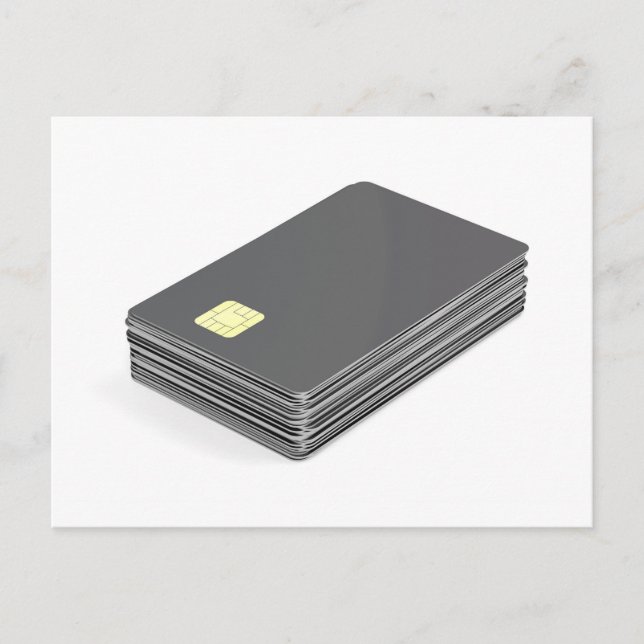 Stapel mit leeren Plastikkarten mit Chip Postkarte (Vorderseite)