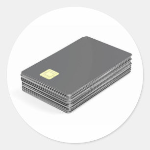 Stapel mit weißen Plastikkarten mit Chip Runder Aufkleber