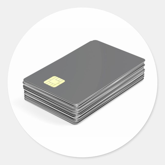 Stapel mit weißen Plastikkarten mit Chip Runder Aufkleber (Vorderseite)