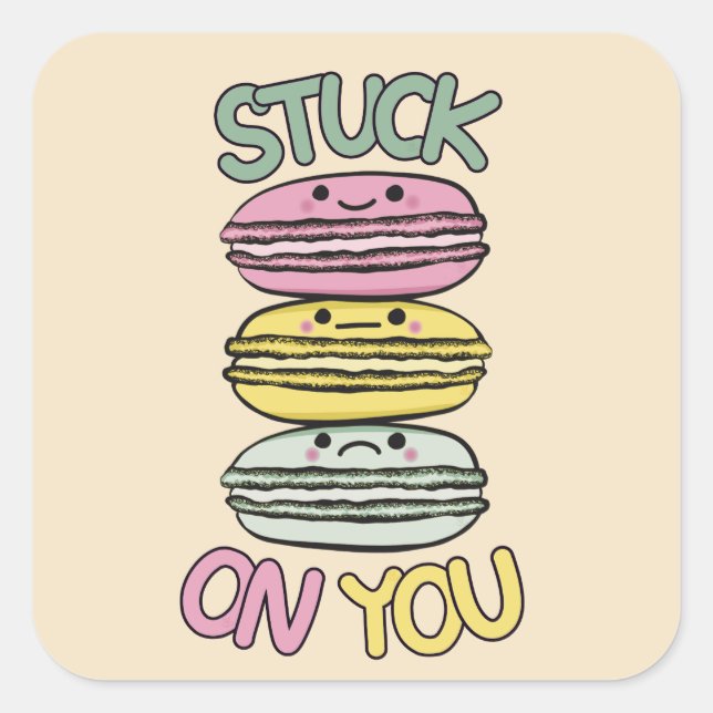 Stapel süßer Kawaii-Macarons Quadratischer Aufkleber (Vorderseite)