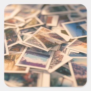 Stapel Vintage-Fotografien Quadratischer Aufkleber