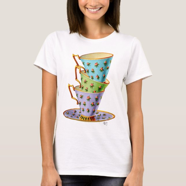 Stapel von drei Vintagen Teakups T-Shirt (Vorderseite)