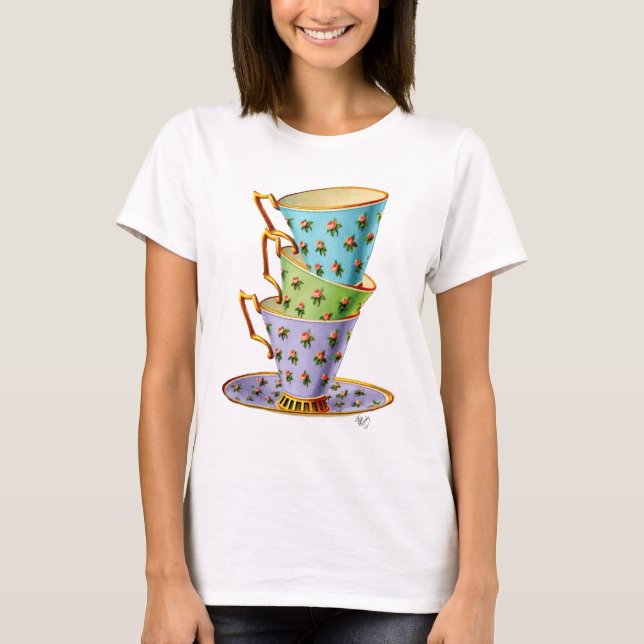 Stapel von drei Vintagen Teakups T-Shirt (Vorderseite)