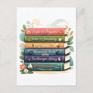 Stapel von Jane-Austen-Romanen Postkarte