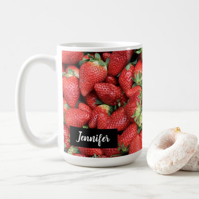 Stapel von Red Juicy Strawberries Fotografie Kaffeetasse (Mit Donut)