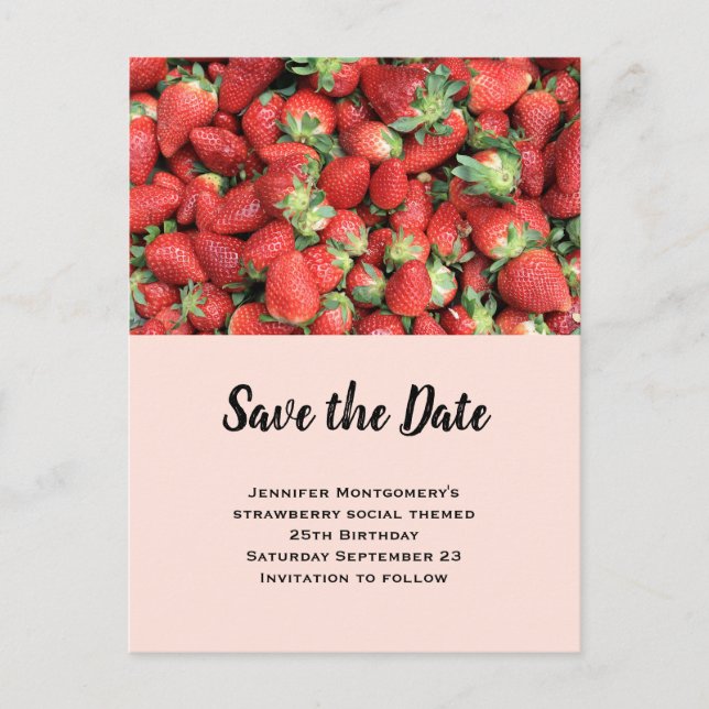Stapel von Red Juicy Strawberries Save the Date Einladungspostkarte (Vorderseite)