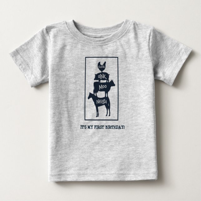 Staplungsvieh-personalisierter Geburtstag Baby T-shirt (Vorderseite)