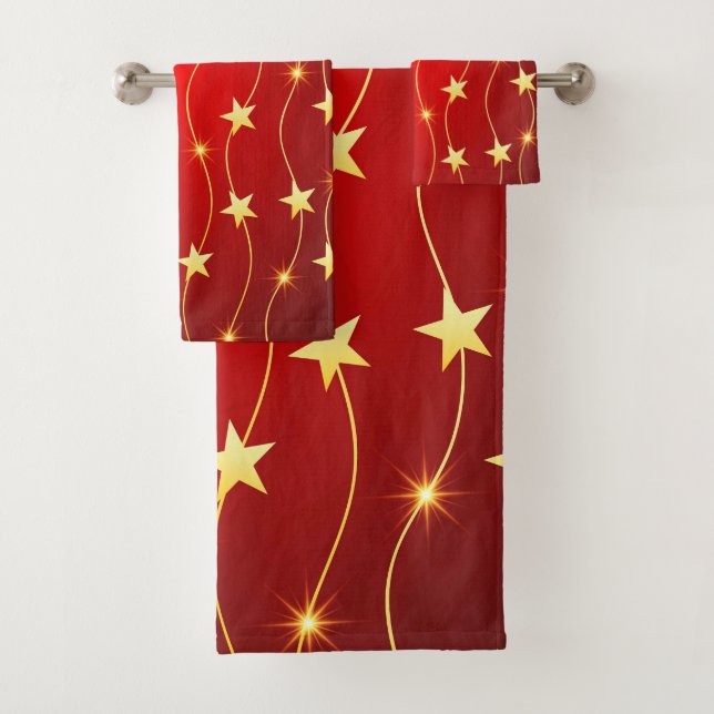 Star Adorned Ruby Red Pattern Badhandtuch Set (Insitu)