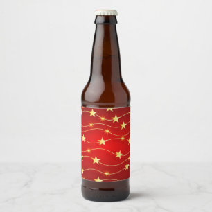 Star Adorned Ruby Red Pattern Bierflaschenetikett