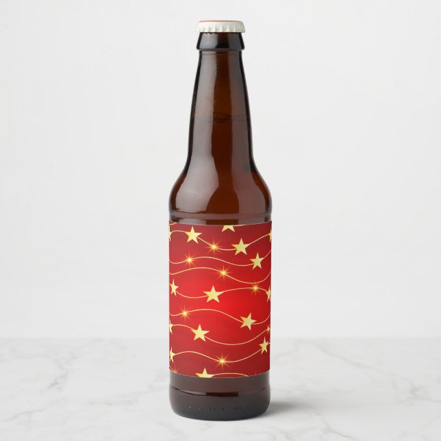 Star Adorned Ruby Red Pattern Bierflaschenetikett (Vorderseite)