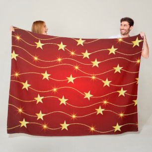 Star Adorned Ruby Red Pattern Fleecedecke