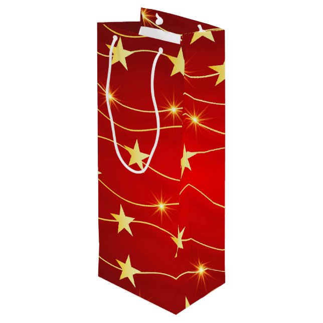Star Adorned Ruby Red Pattern Geschenktüte Für Weinflaschen (Rückseite Schrägansicht)