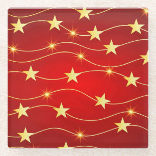 Star Adorned Ruby Red Pattern Glasuntersetzer