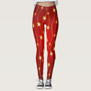 Star Adorned Ruby Red Pattern Leggings