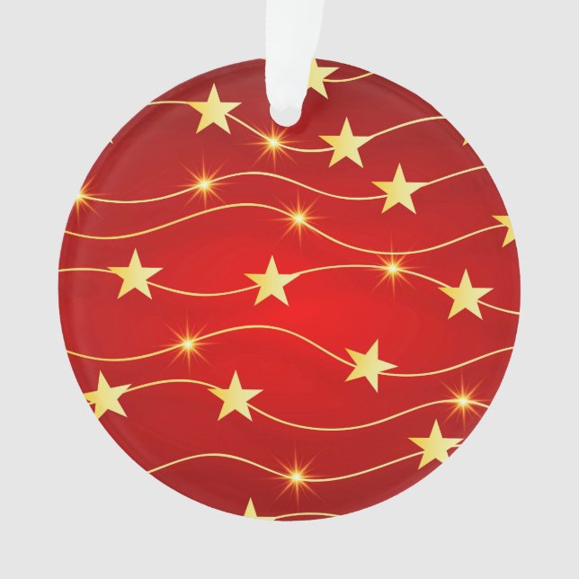 Star Adorned Ruby Red Pattern Ornament (Vorderseite)