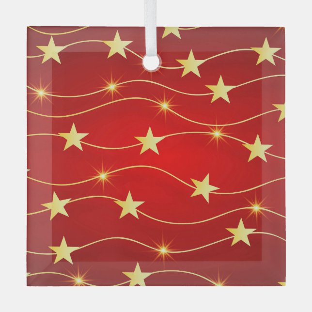 Star Adorned Ruby Red Pattern Ornament Aus Glas (Vorderseite)
