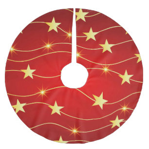 Star Adorned Ruby Red Pattern Polyester Weihnachtsbaumdecke
