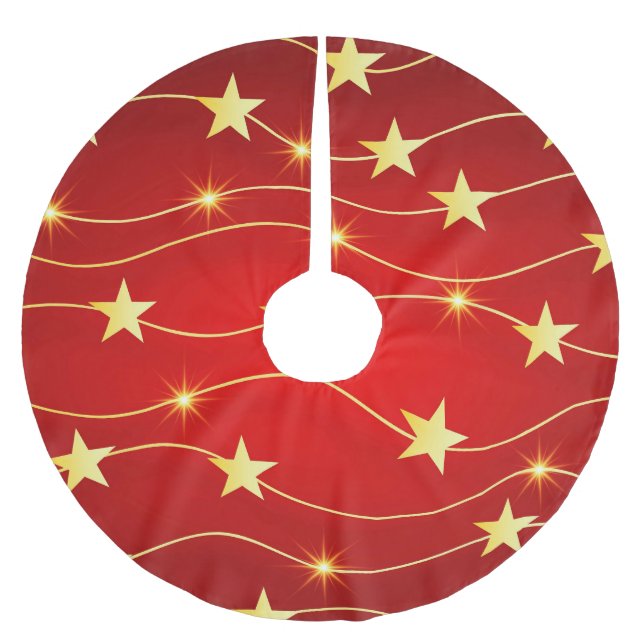 Star Adorned Ruby Red Pattern Polyester Weihnachtsbaumdecke (Vorderseite)