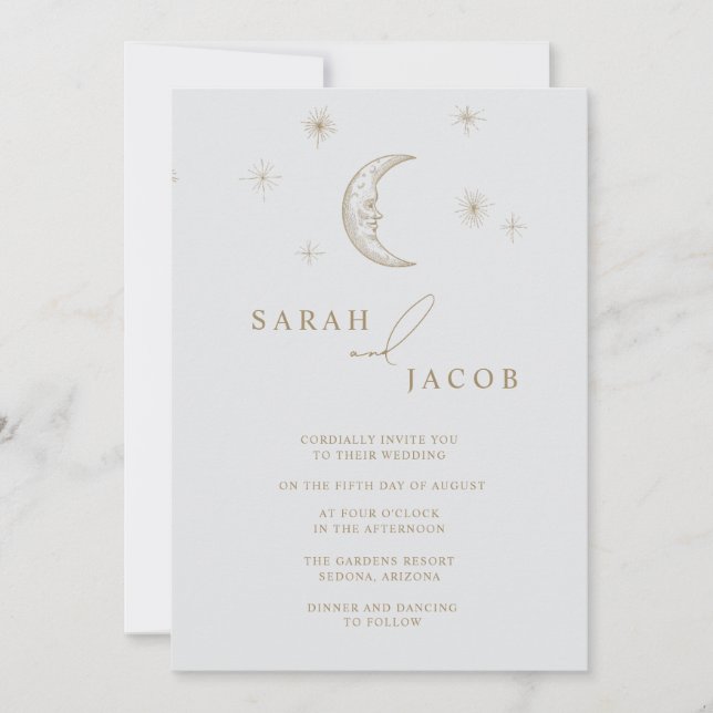 Star and Moon Celestial Photo Wedding Invitation Einladung (Vorderseite)