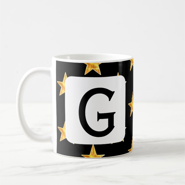 Star Any Monogram Initial Yellow Black Minimalisti Kaffeetasse (Links)