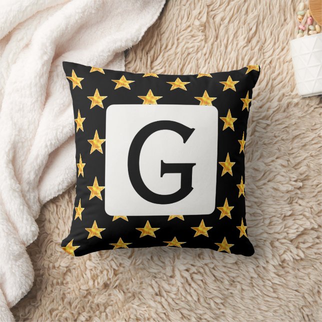 Star Any Monogram Initial Yellow Black Minimalisti Kissen (Decke)