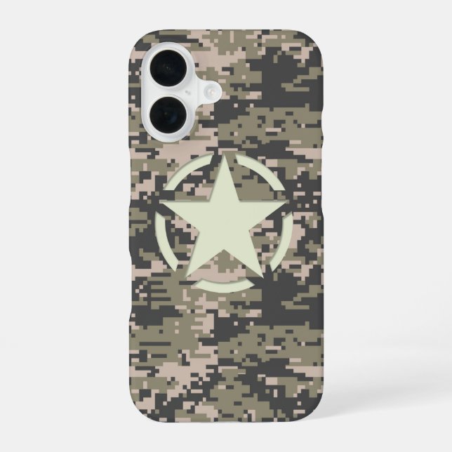 Star auf Camouflage Pattern iPhone 16 Hülle (Rückseite)