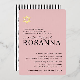STAR Bat Mitzvah modern minimalistisch Paris rosa Folieneinladung