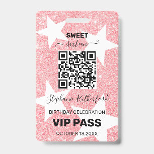 Star Birthday Party VIP PASS Pink Glitzer Ausweis
