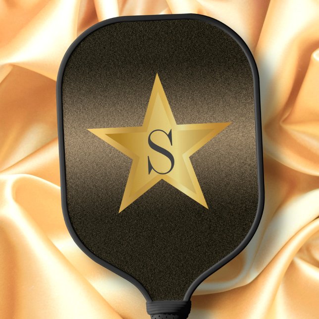 Star Black & Gold Pickleball Star Player Monogram Schläger (Von Creator hochgeladen)