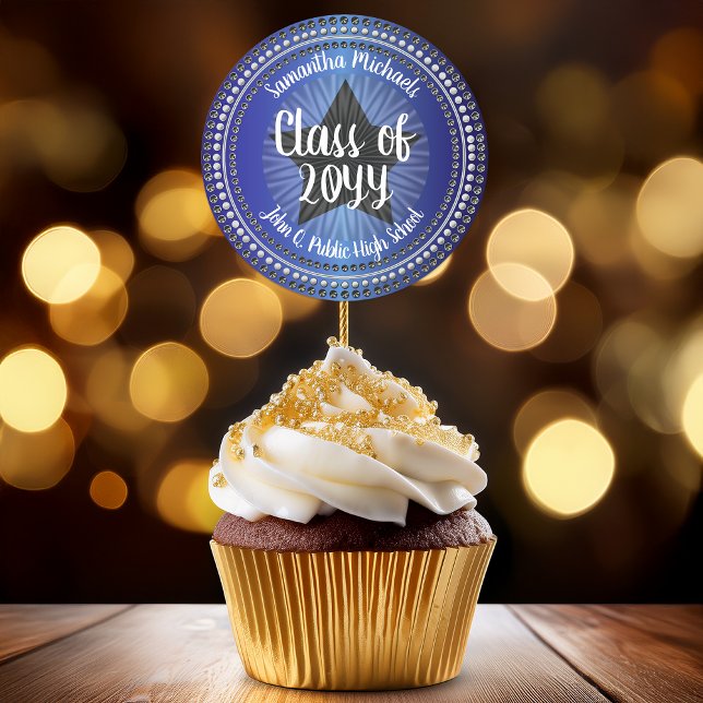Star Blue Class Abschluss Sticker Siegel (Star Blue Class Year Graduation Favor Sticker and Envelope Seal)